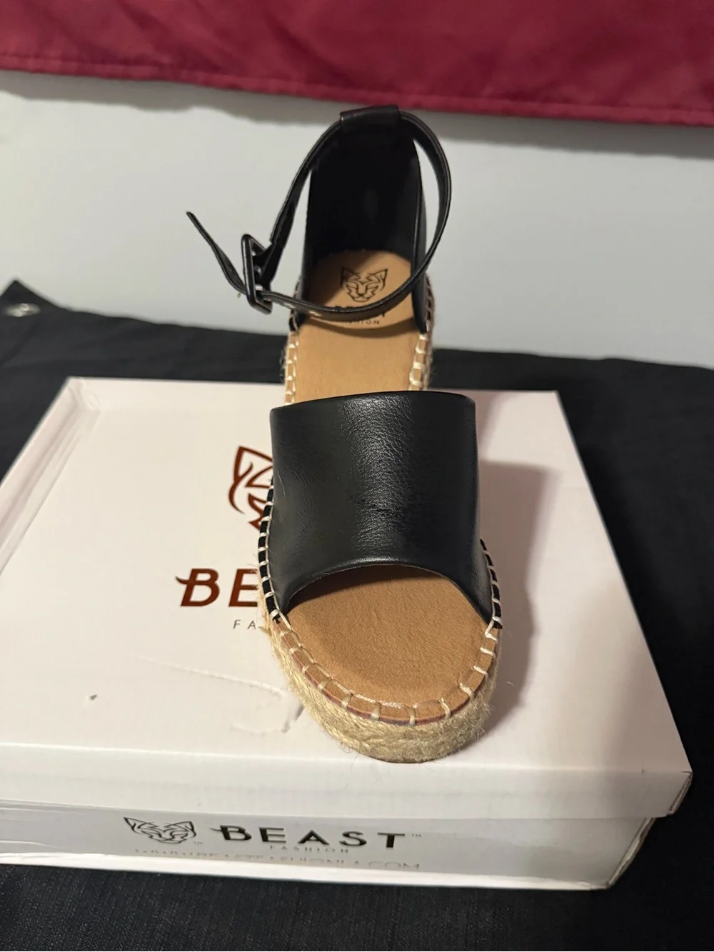 BEAST FASHION Black Espadrille Rope Wedge Sandals